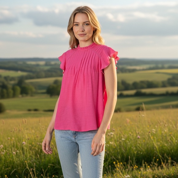 💐 Nanette Lepore Fuchsia Flutter Sleeve Blouse NWT - Picture 2 of 10